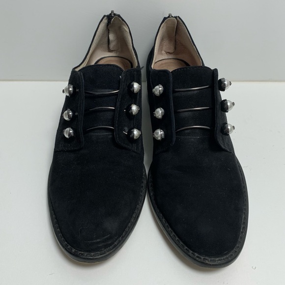 Louise et Cie size 7 black suade loafer oxfords shoes pearl zip back - Picture 2 of 10